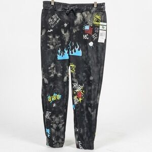 Fresh Prints of Bel Air Joggers Pants Graffiti Print Tie Dye Black Large L